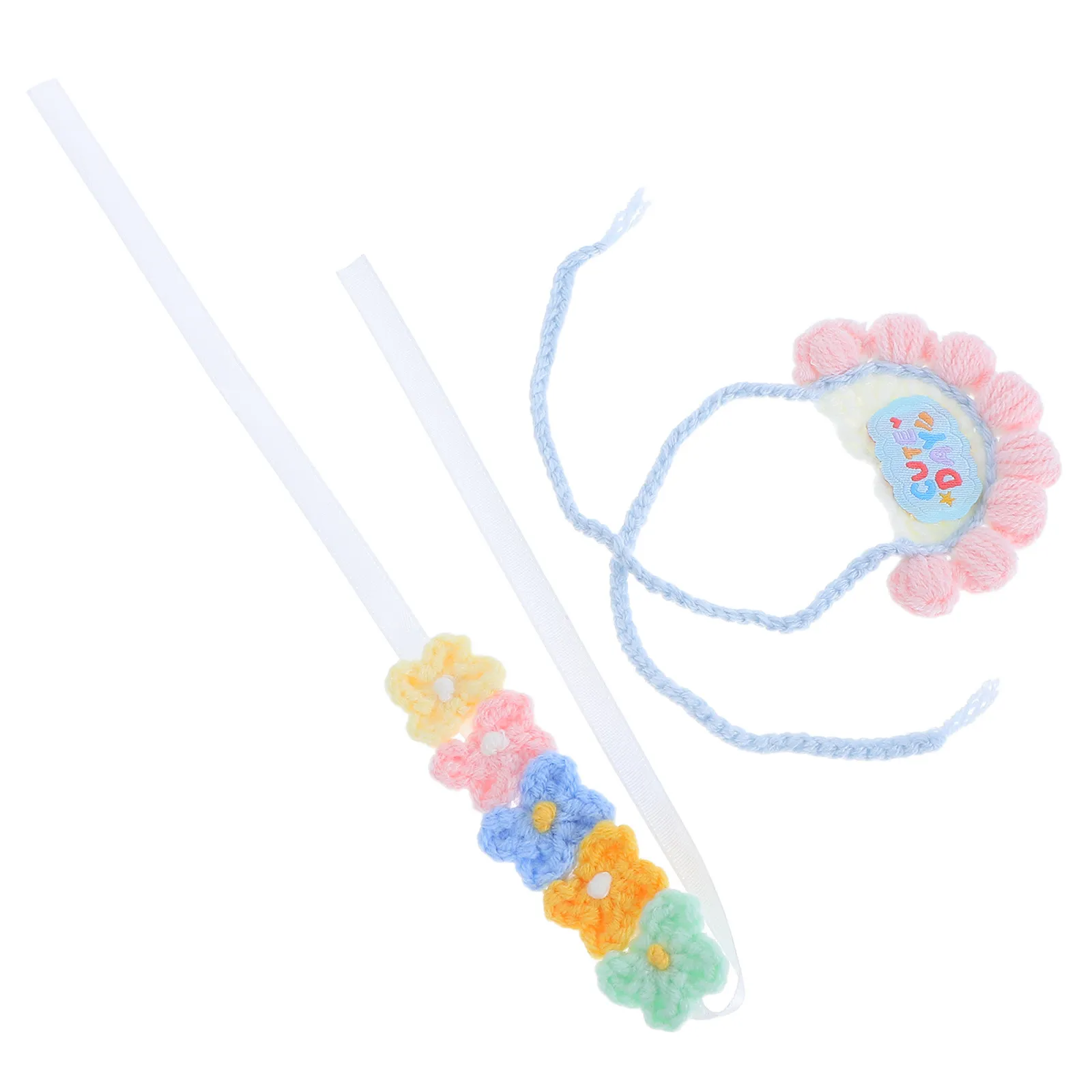 1Set Knitted Bib and Flower Headband Reusable Stuffed Animal Bear Accessories for Figures Baby Girls