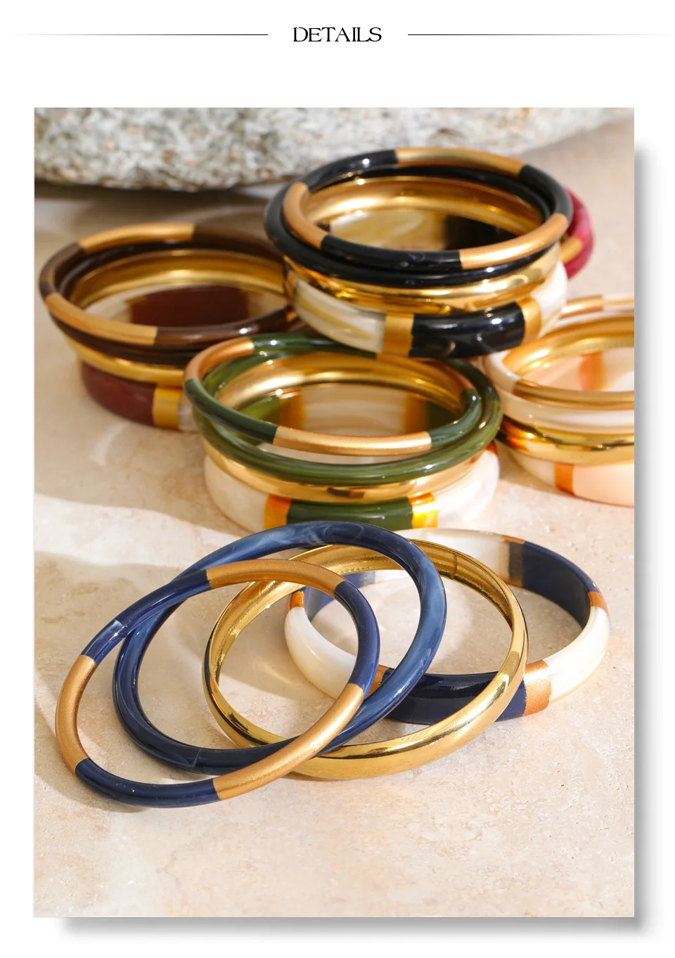 Yhpup 65mm 1 Set Edelstahl-Harz-Armreif, rund, mehrlagig, mehrfarbig, Herbst-Winter-Statement-Schmuck, wasserdicht – Detail 10