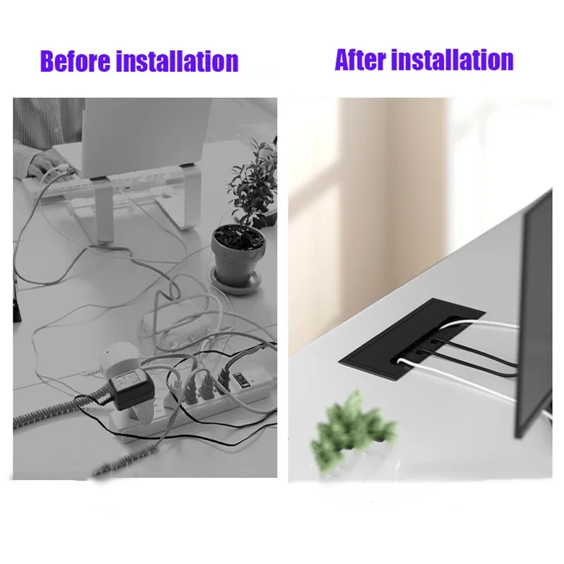 1Pc Aluminum Alloy Office Furniture Desktop Cable Hole Cover Threading Box Organizer Width 80mm Length 80-1000mm Ventilation Net