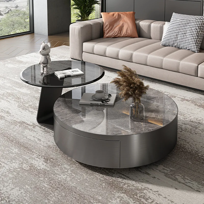 Italian modern and simple, glass-sized round coffee table, light luxury and minimalist
