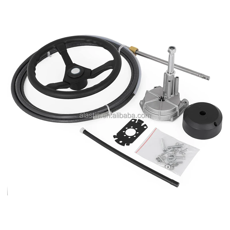 Outboard Steering System 12 Feet Boat Steering Cables With 13.5 Inch Steering Wheel