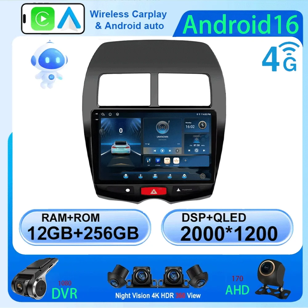 

Автомагнитола LJZN Android 16, мультимедийный видеоплеер 2 DIN, DVD, Carplay, навигация GPS для Mitsubishi ASX 1 2010-2016, 2DIN GPS, 4G+WIFI