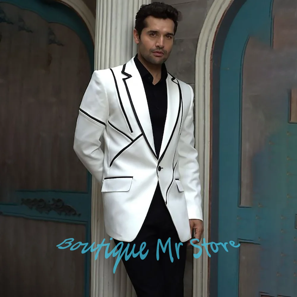 

Элегантные мужские костюмы, приталенный костюм на одной пуговице с лацканами, деловой вечерний пиджак, комплект из двух предметов, вечерняя куртка с черной отделкой и геометрическим рисунком