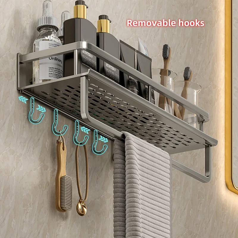 Étagère de salle de bain, organisateur de rangement de maquillage, support de shampoing en alliage d\'aluminium, étagère de douche, rangement salle