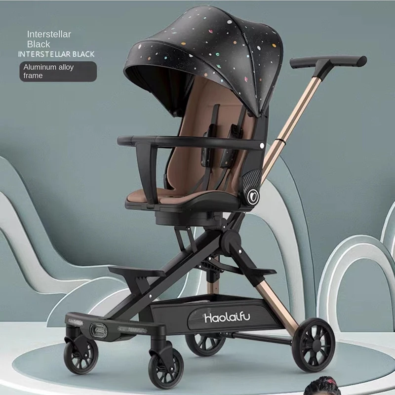 

High Landscape Stroller Baby can sit and lie down Lightweight Folding Two-way Walking Baby Stroller Aluminium Alloy Frame