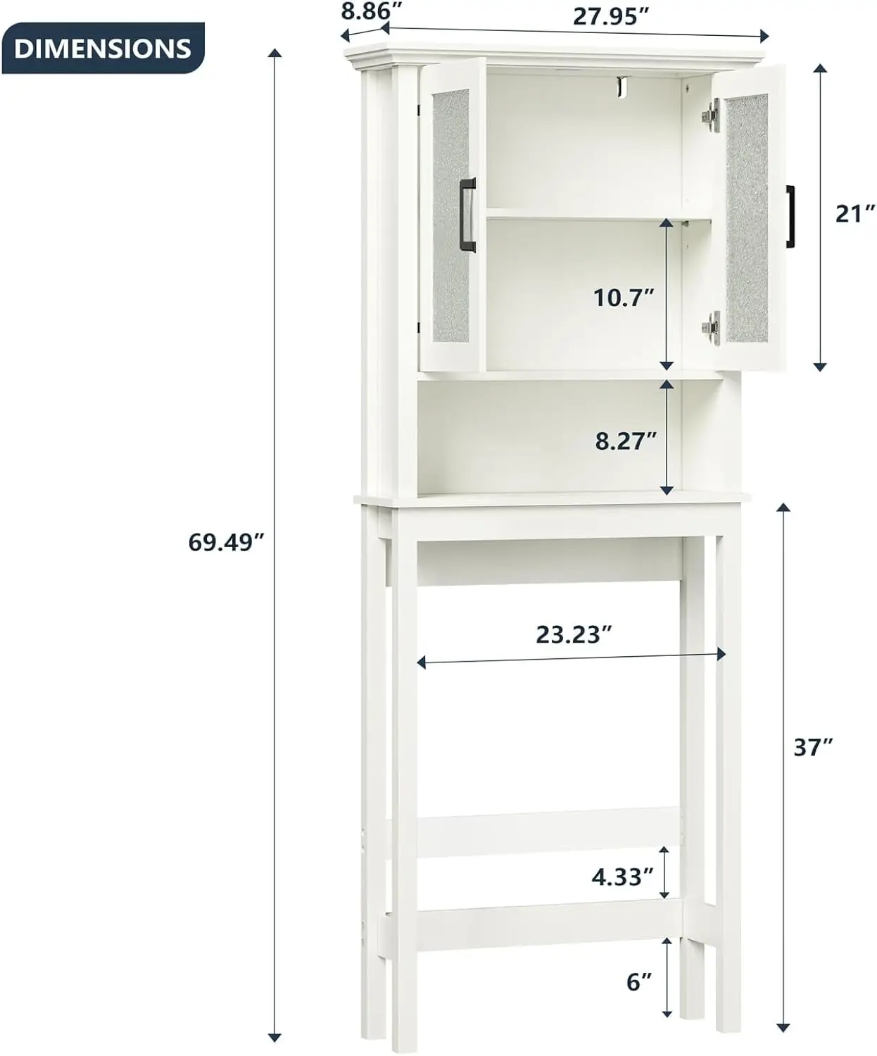 Over The Toilet Storage Cabinet,Over Toilet Bathroom Organizer with Doors and Adjustable Shelf,Thicken Frame above Toilet Storag