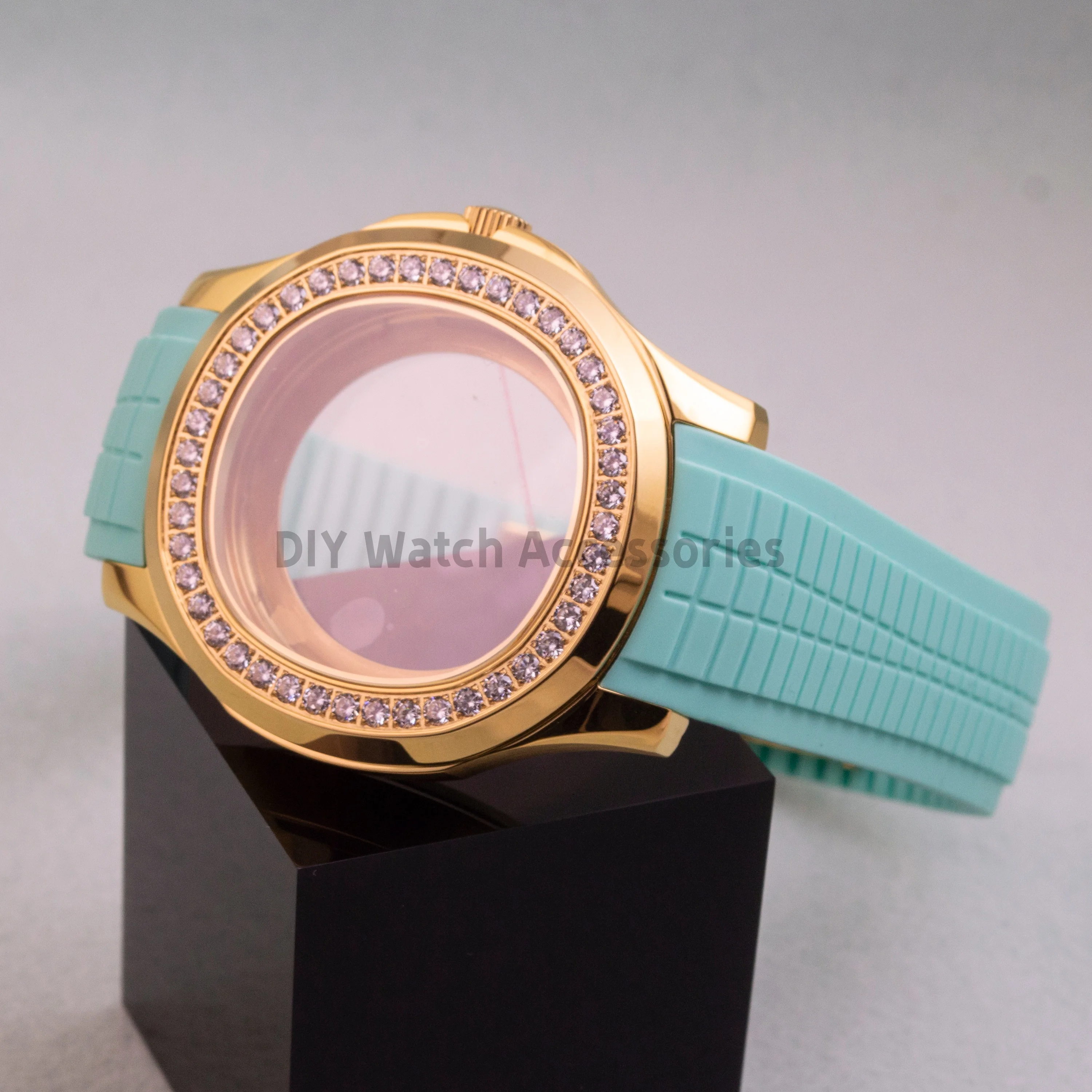 

NH35 Diamond Case Strap 21mm Rubber Bracelet 42mm Watch Case for NH35 Movement AQUANAUT Nautilus Case Rose Watch Case 32mm Dial