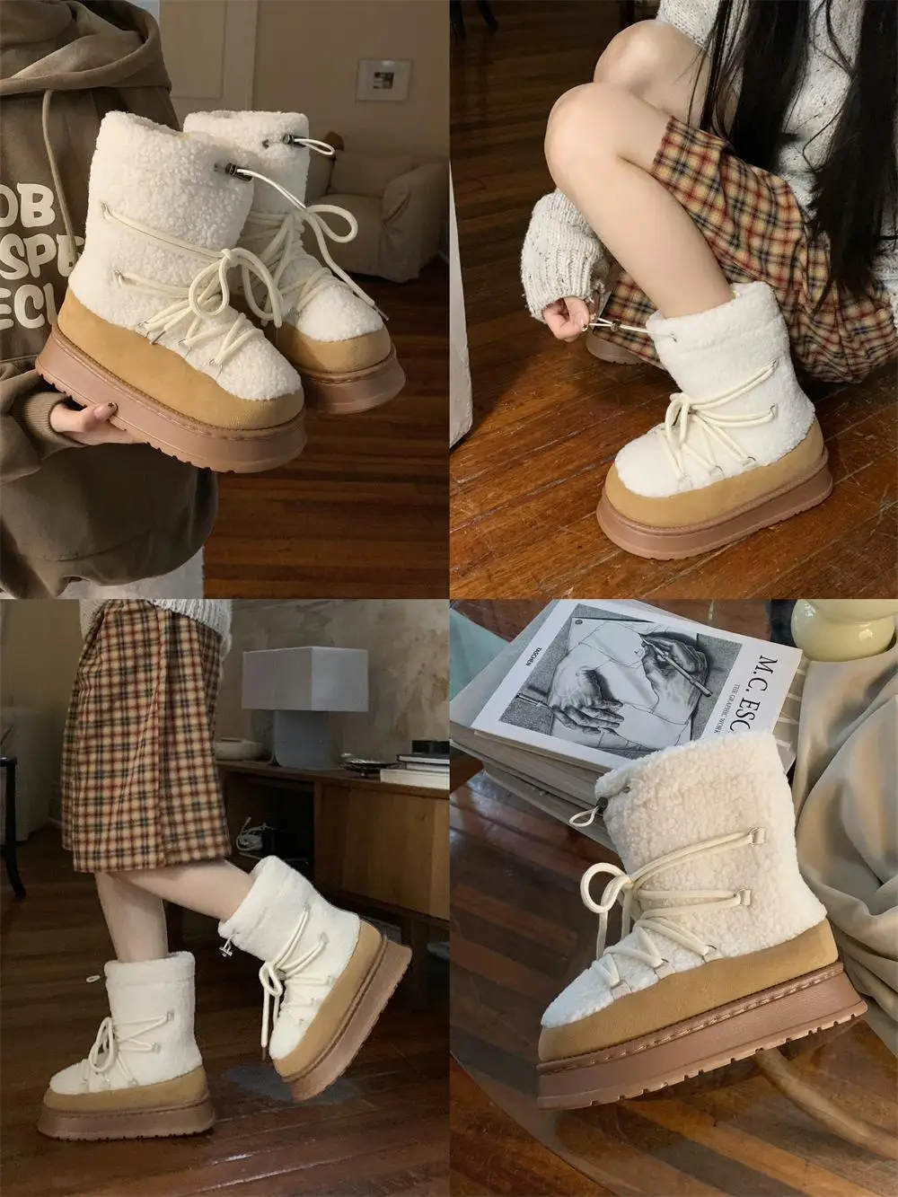 Snow Boots For Women's Winter Fashion Western Ankel Boots Height Increasing Thick Sole Warm Midsole Boots Cotton Shoes