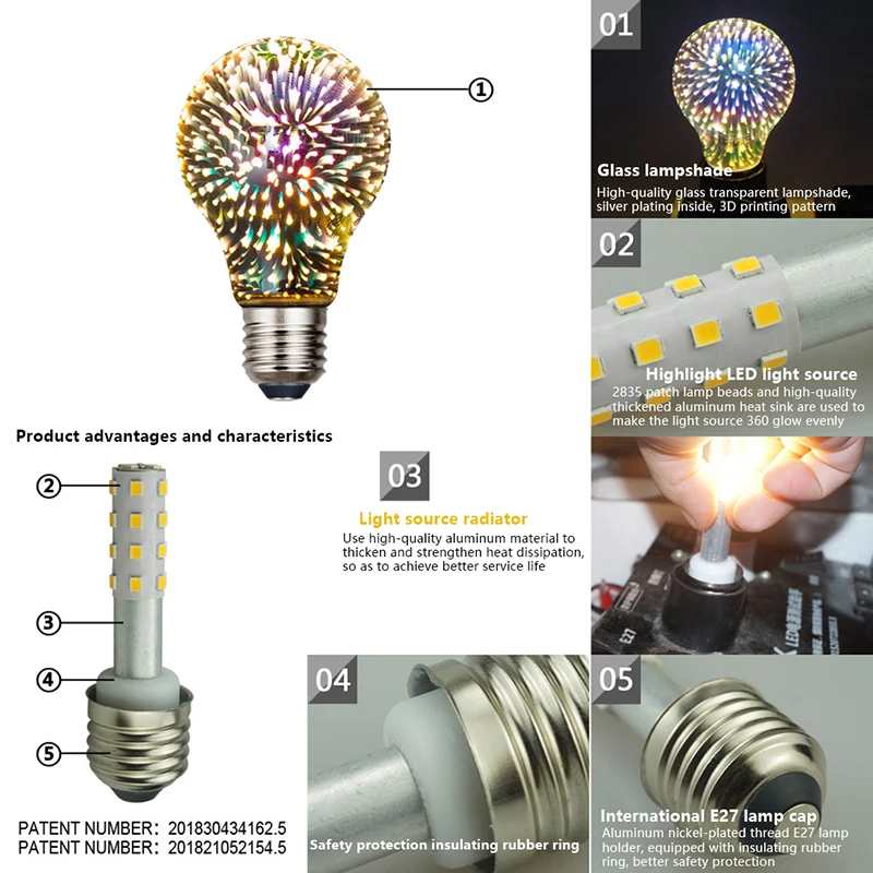 1 шт., 3D украшение, E27, 4,5 Вт, 85-265 в
