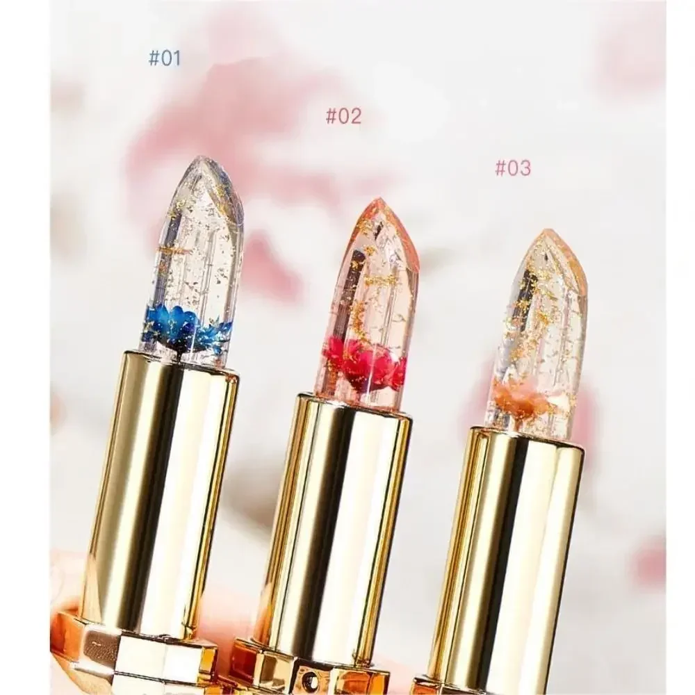 Rossetto trasparente con fiori di gelatina Balsamo per labbra idratante a lunga durata Nutriente Tazza antiaderente Rossetto in lamina d'oro per le donne