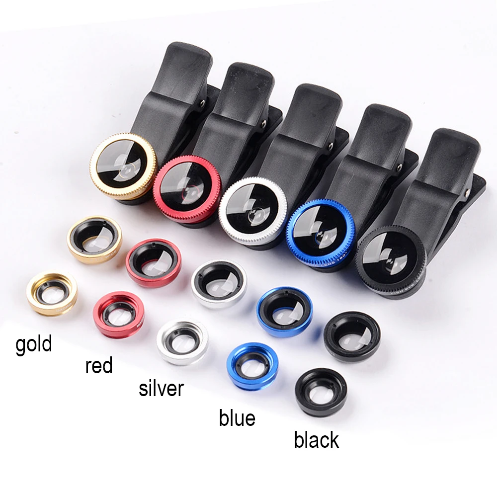

Exquisite 3in 1 phone lens kit With 0.67X Wide Angle Fish Eye Macro Lens Clip On The Phone for Smartphone iPhone Samsung Xiaomi