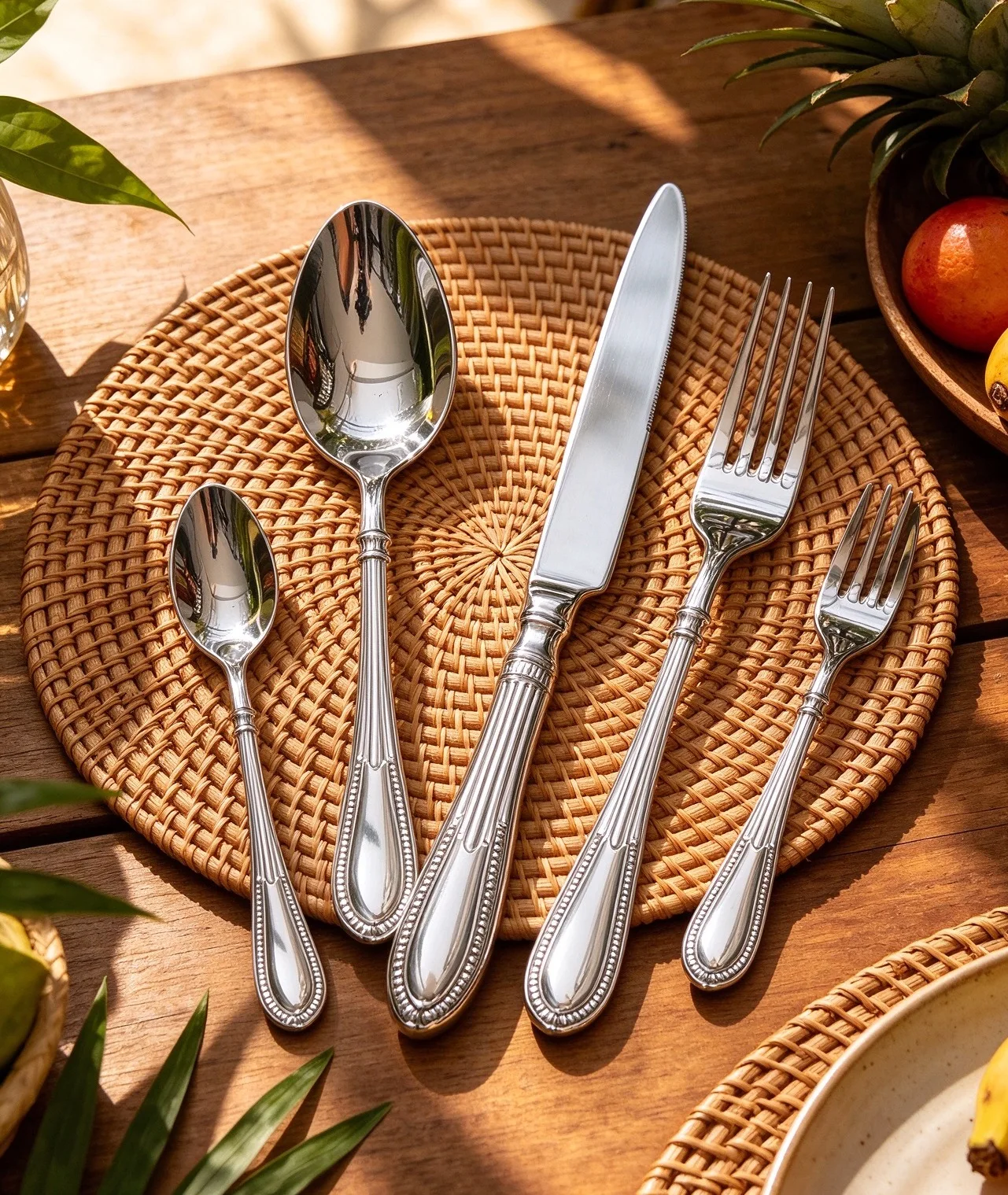 Straight Top Round Bottom Handled 420 304 Stainless Steel Cutlery Set 4 5Pcs Flatware For Daily Home Dinner Gift