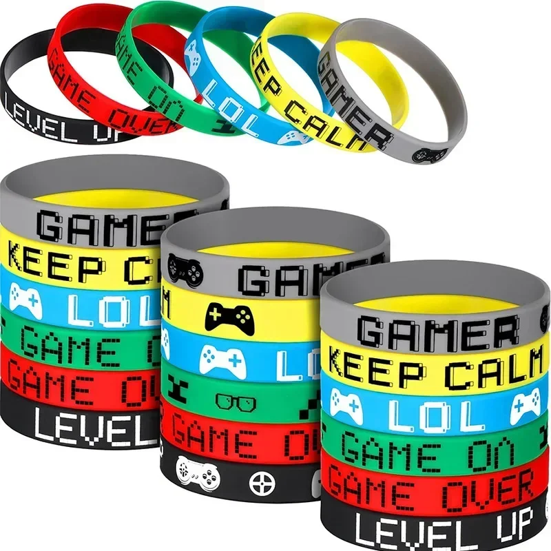 6pcs Random Game Party Wristband Bracelets Gifts For Kids Silicone Bracelets Bangles Boys Happy Game On Birthday Party Decors