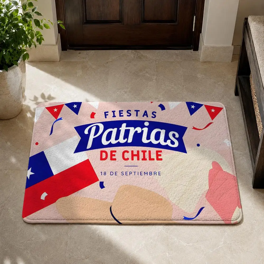 18 Septiembre Chile Festival Floor Mat Flannel Rug Non Slip Absorbent Soft Washable For Entryway Hallway Bathroom Kitchen Decor