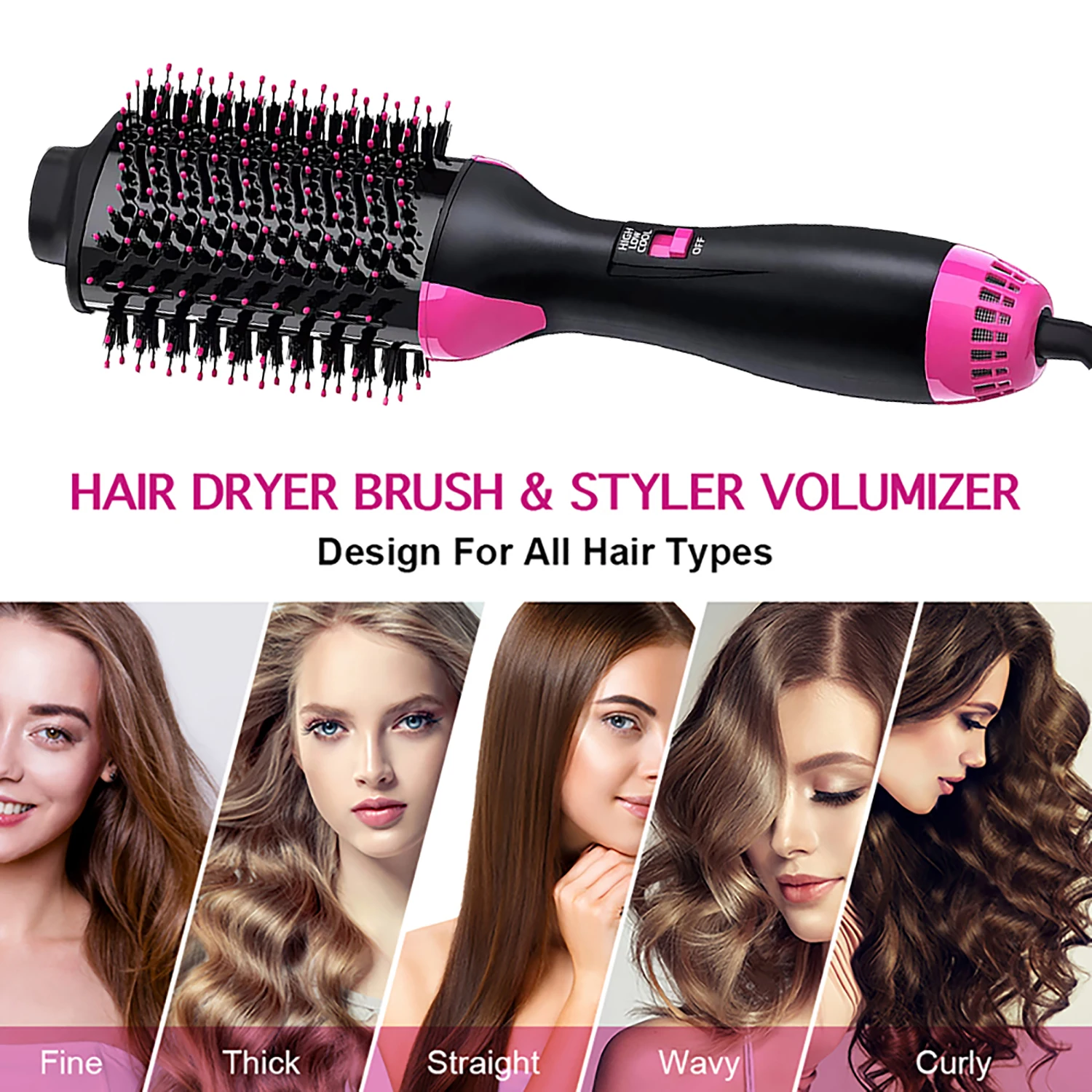 Professional 4 IN 1 Hair Dryer Brush, One Step Hot Air Brush & Volumizer, Hair Straightener Brush and Blow Dryer Brush for Women