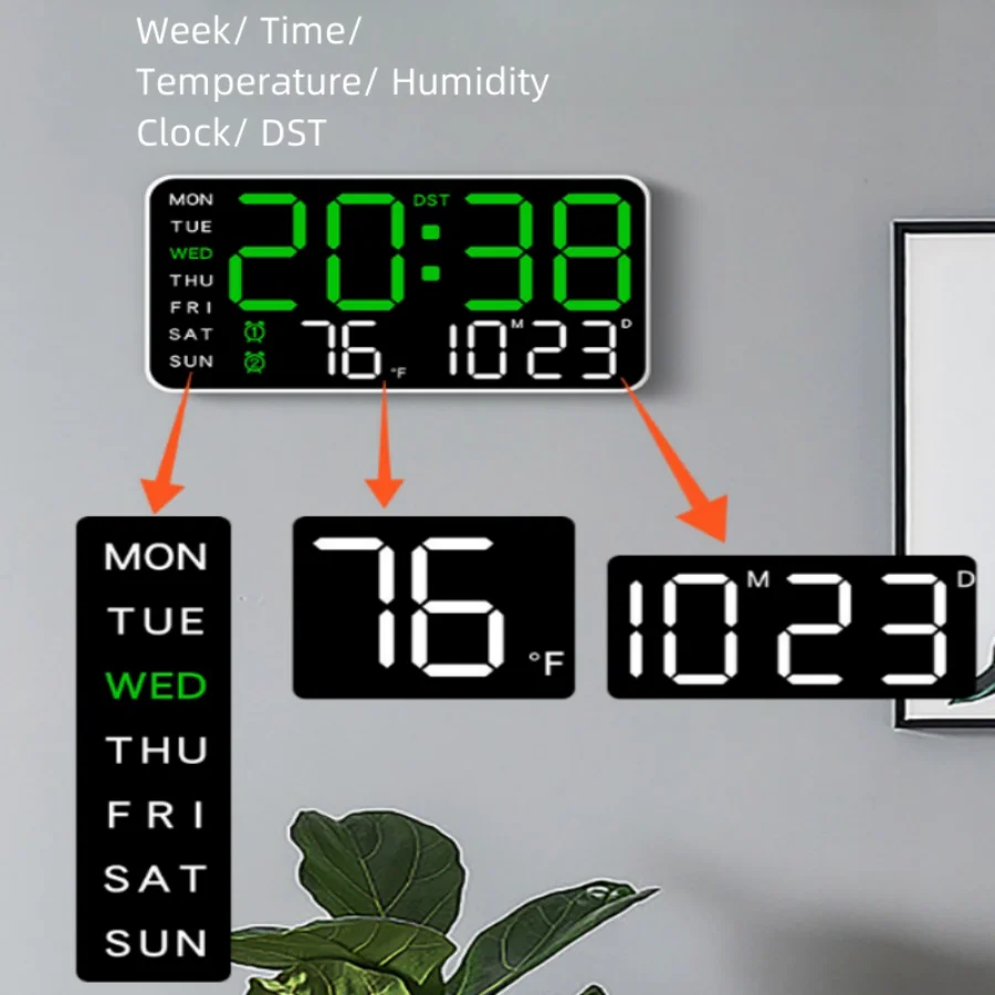 1PC all Clock with Calendar Display – Dual Alarm, Snooze, Temperature, Date, Week, DST Clock LED digital Wall Clock