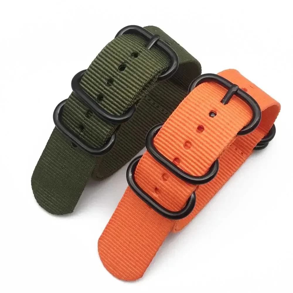 Nylon Strap 18mm 20mm 22mm 24mm Solid Bracelet Military Fabric Nylon Watch Straps Woven  Straps Bands Black Buckle Belt