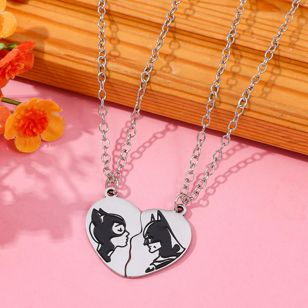 2 قطعة الخفافيش الحب الربط الفولاذ المقاوم للصدأ قلادة قلادة الأفلام تحت عنوان مجوهرات إبداعية بسيطة لهدايا عيد الحب