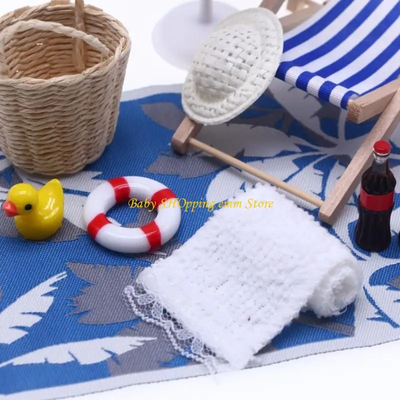 23GD Houten strandscèneaccessoires met miniatuurmeubilair Poppenhuisscènedecoratie voor kinderen Creatief fantasiespel