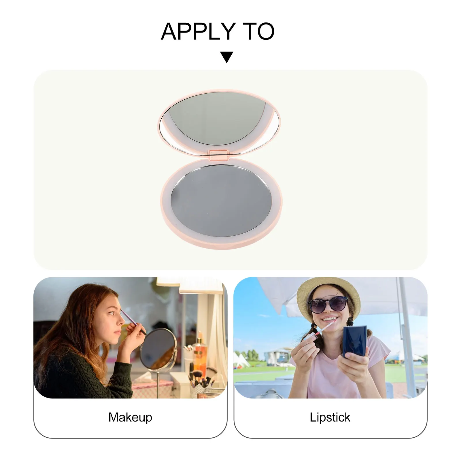 

LED Makeup Mirror Pink Mini Lighted Handheld Compact Rechargeable Travel Vanity Portable Beauty Use Charging Mirror