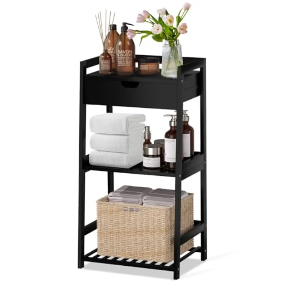 

Трехуровневые бамбуковые полки для ванной комнаты с выдвижным ящиком и лестничной полкой для хранения, компактный дизайн, стильная тумбочка для ванной