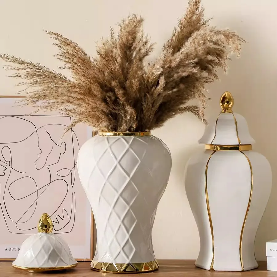 

Advanced platinum ceramic ware, European modern style countertop, American style foyer ceramic decorative vase