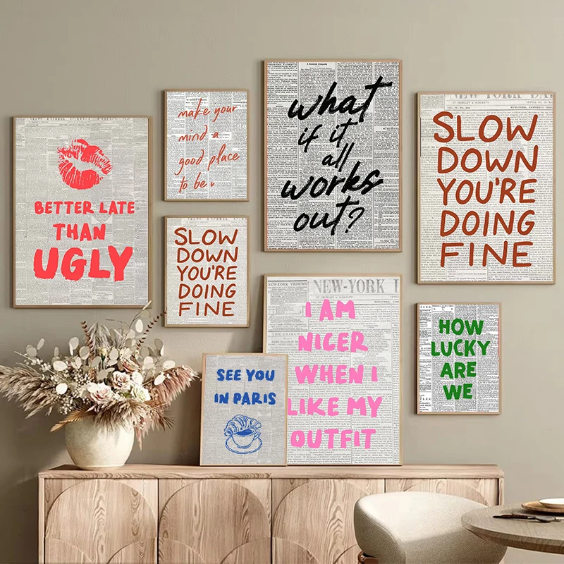 Affiche de journal « Que se passerait-il si tout se passait bien ? », citation positive, art mural sur toile, impressions minimalistes affirmatives, décoration neutre pour chambre d'étudiant
