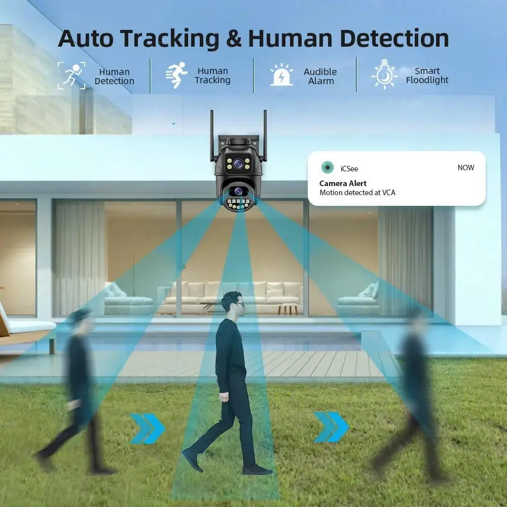 4K 8MP WIFI pozorování kamera, dvojí objektiv, 4X digitální zaskočit, AI člověk detekovat, ONVIF, outdoorové záruka PTZ IP fotoaparátů