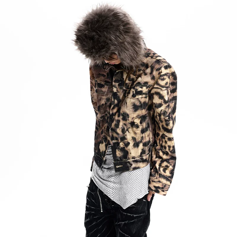LUZHEN 2026 New Fashion Leopard Print Original Tie-dyed Design Casual Denim Coat Men's Handsome High Quality Male Jacket JY9219