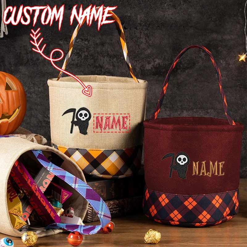 

Halloween embroidery pattern name multifunctional storage basket decoration props handbag candy bag short trip bag