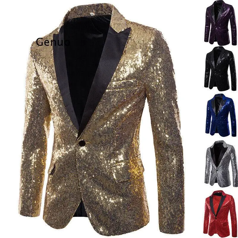 

Formal Men Glitters Suit Jackets Sequins Party Button Dance Bling Coats Wedding Party Men Blazer Gentleman Formal Suit
