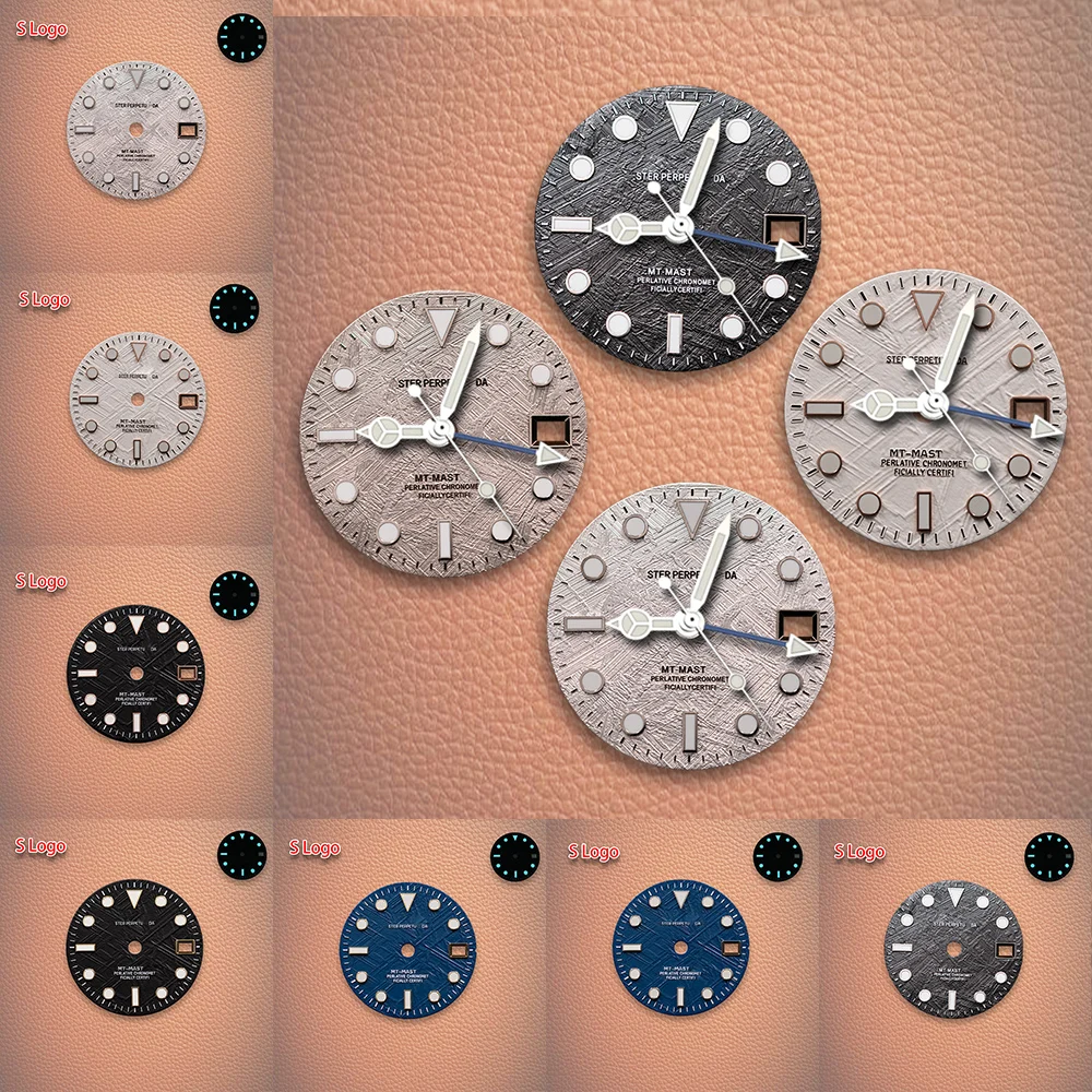 

Лидер продаж, 28,5 мм, логотип S, черный метеорит, циферблат GTM, серебряная рамка, ледяной синий, светящийся, подходит для NH34, аксессуары для модификации часов
