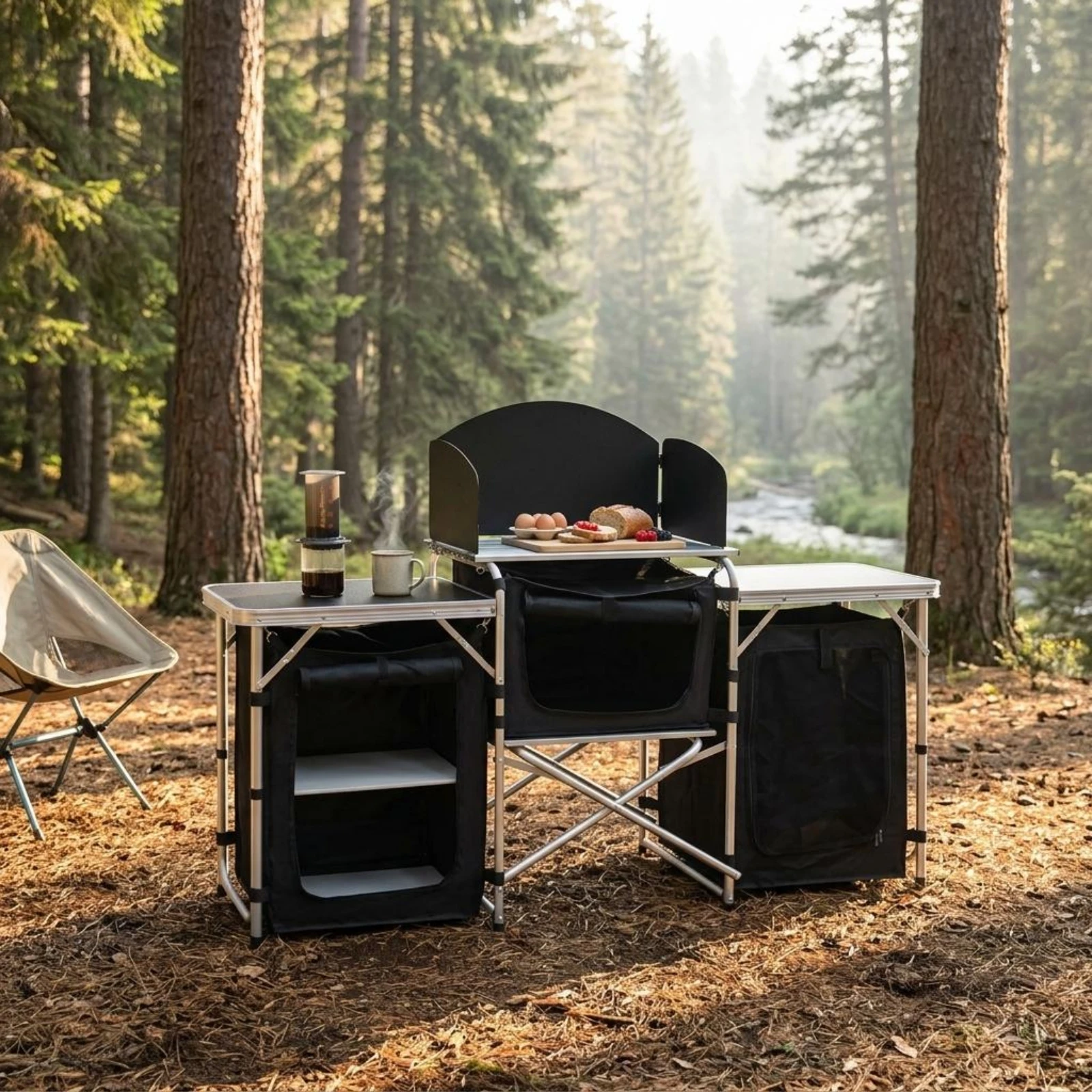 Picture 3: Camping Kitchen Table Storage Cabinets Camp Kitchen Table Portable Cook Station Carrying Bag Foldable for Campers