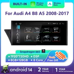 Android 14 CarPlay For Audi A4 B8 A5 2008-2017 MMI 2G 3G  Car Multimedia IPS Screen GPS Auto Radio Navigation Stereo DSP