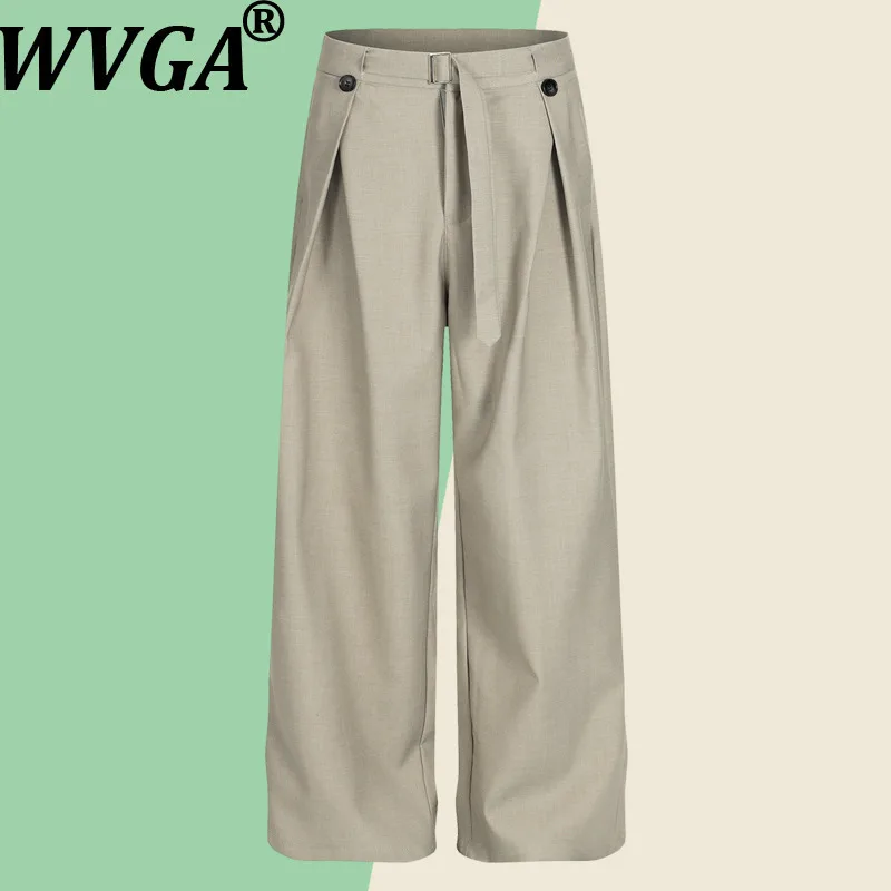 

WVGA Spring Autumn Winter New Men's Tide Pleated Trendy Pockets Zipper Wide Leg Niche Chic Casual Straight Suit Pants Ins W13491