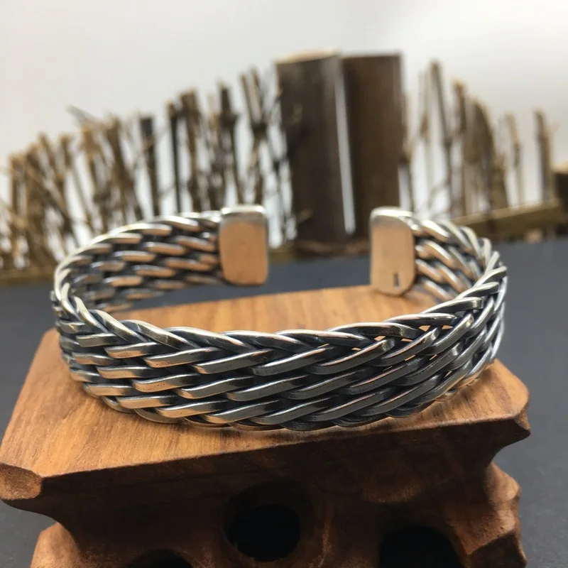 S925 Handmade Woven 'S Vintage Fashion Thai Silver Men'S Bracelet Jewelry