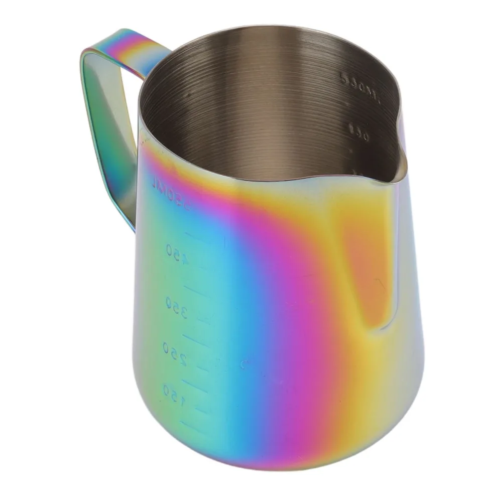 304 Stainless Steel Milk Frothing Pitcher Dual Scale Markings 350/550ML Capacity Milk Frother Cup Ergonomic Handle
