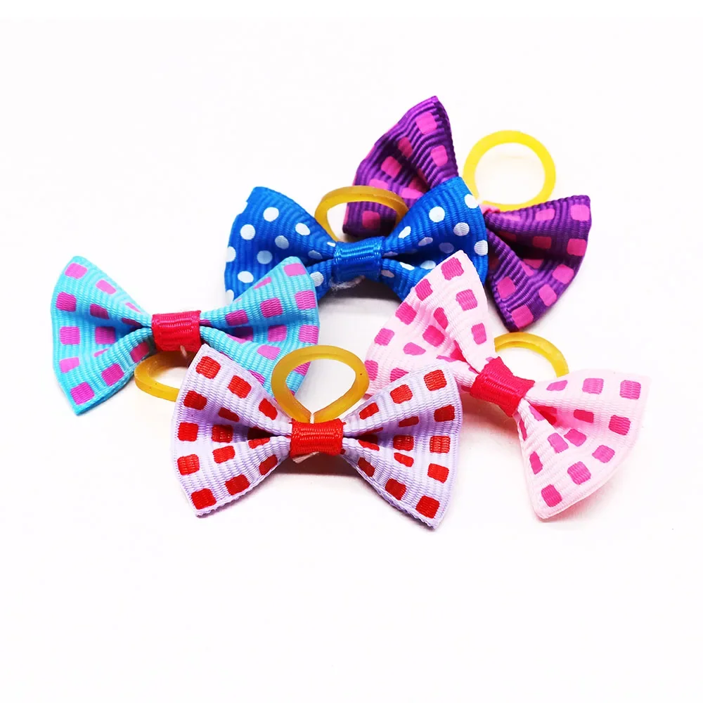 50PCS Dog Bows With Rubber Bands Handmade Pet Bows For Dogs and Cats Puppy Bows Pet Grooming Accessories Wholesale Pet Supplies