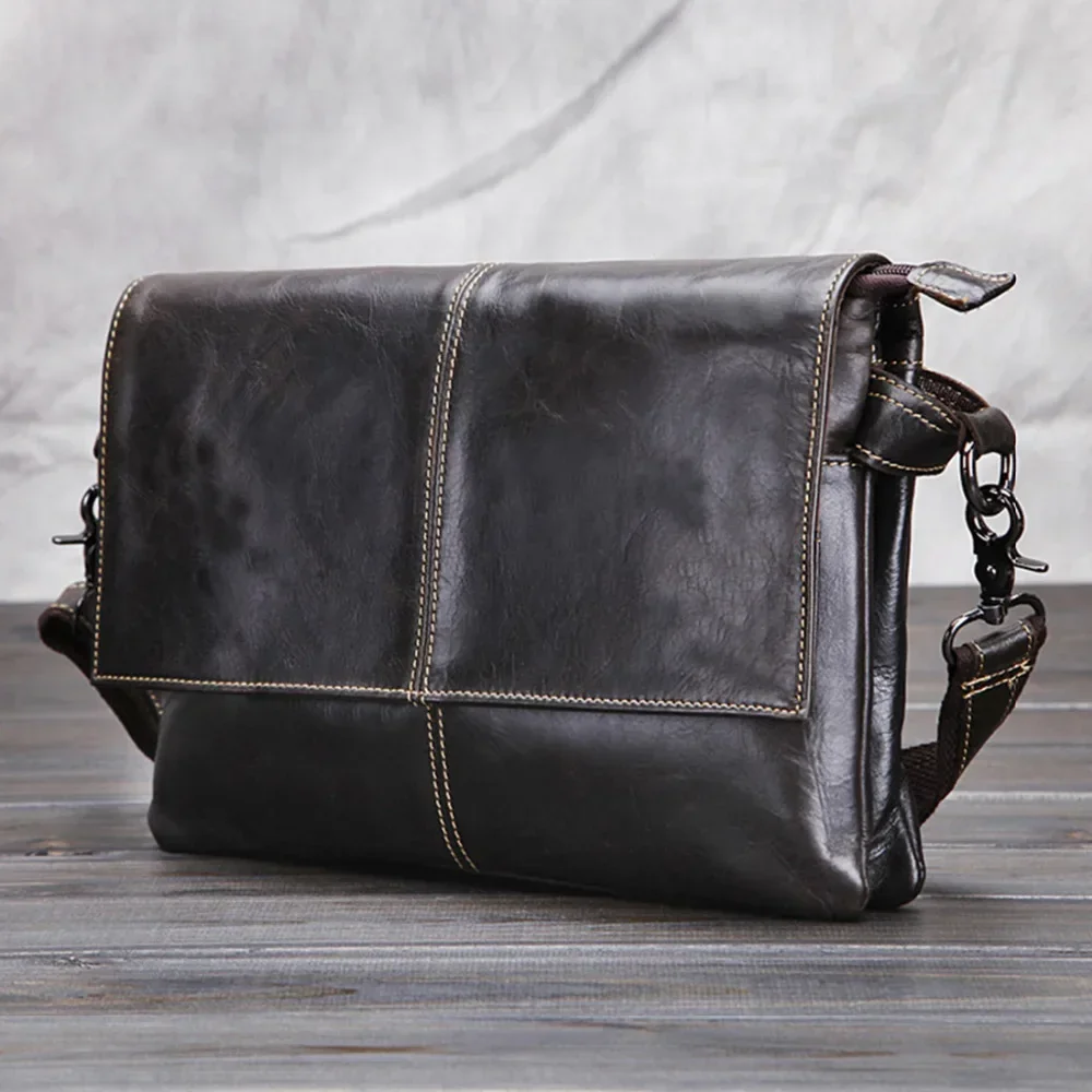 Top Quality New Men First layer Cowhide Genuine leather Vintage Cross Body Shoulder Messenger Business Luxury Bag