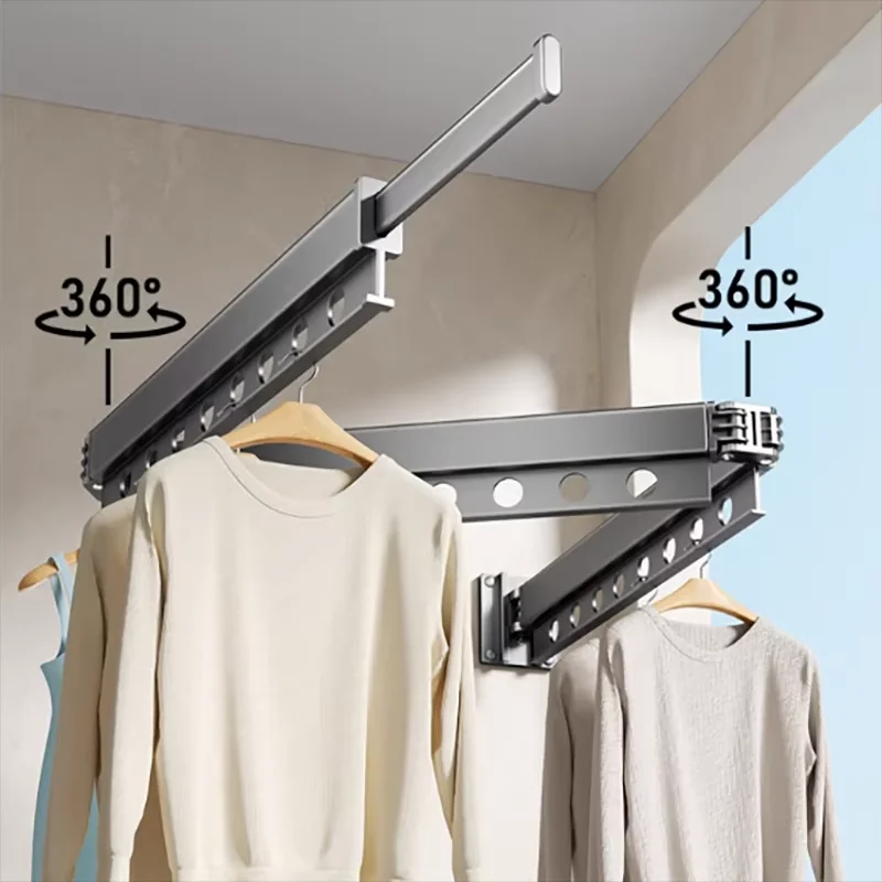 Balcony Folding Clothes Drying Rack Household Telescopic Punch-Free Side-Mounted Wall-Mounted Clothes Drying Rod Clothes Rack