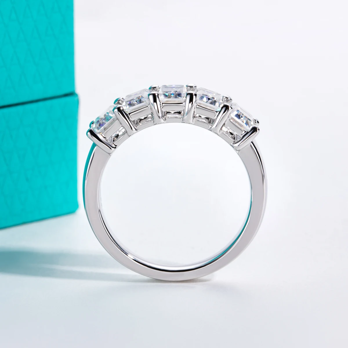 AnuJewel 0.6ct 3cttw Emerald Cut Moissanite Wedding Band Ring 925 Sterling Silver D Color Moissanites Promise Ring for Women