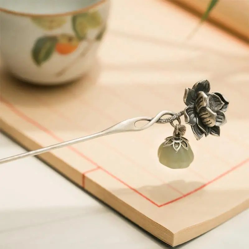 Ethnic style exquisite 925 silver lotus hair jewelry Hairpin tiara classical wedding cheongsam hanfu accessories gift