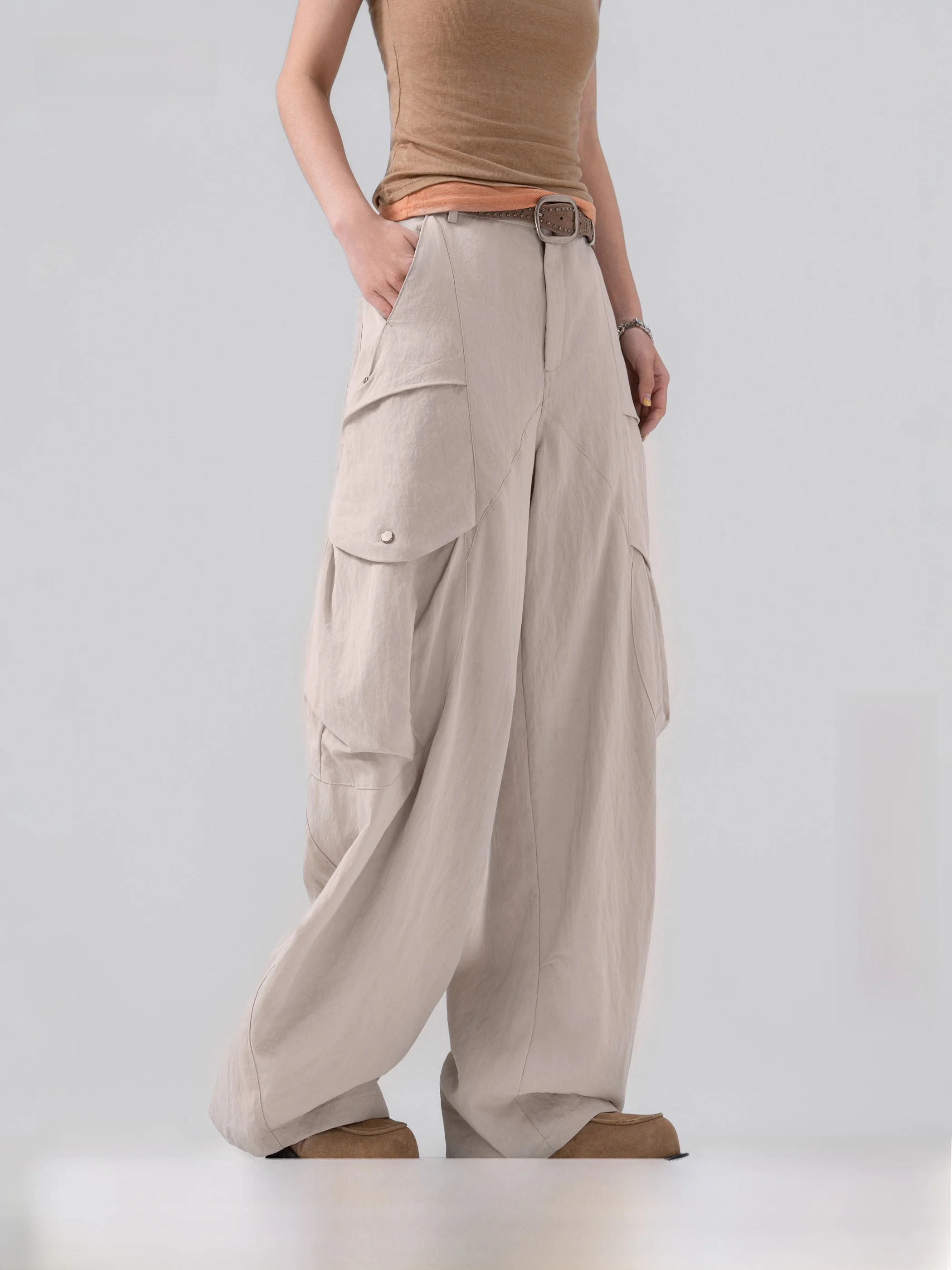 

AOGZ American Style Work Pants Men's Women's Summer Loose Drapey Straight Leg Wide Leg Long Pants with Pockets Casual Fashion