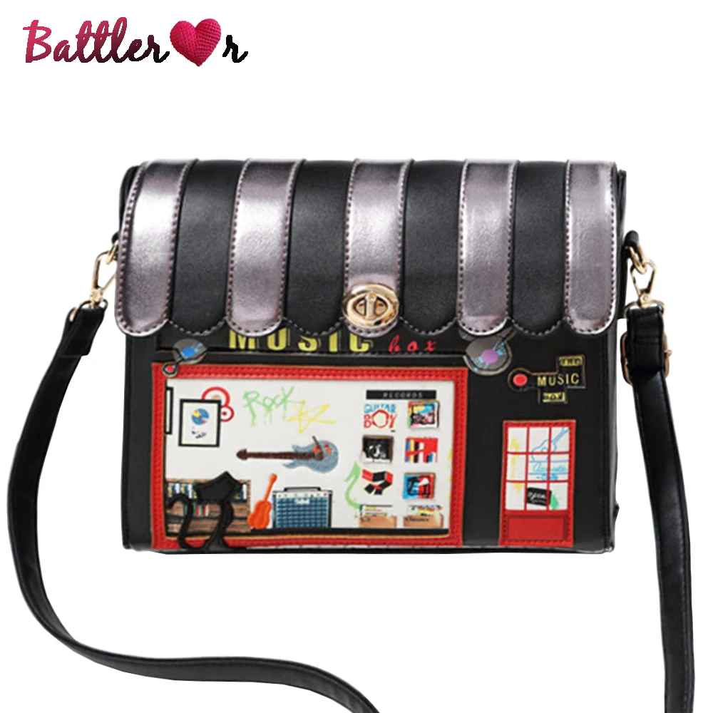 House Shape Handbag and Purse for Women Fashion Personality Music Shop Design Bag Women Square Flaps Bag Shoulder Messenger Bag