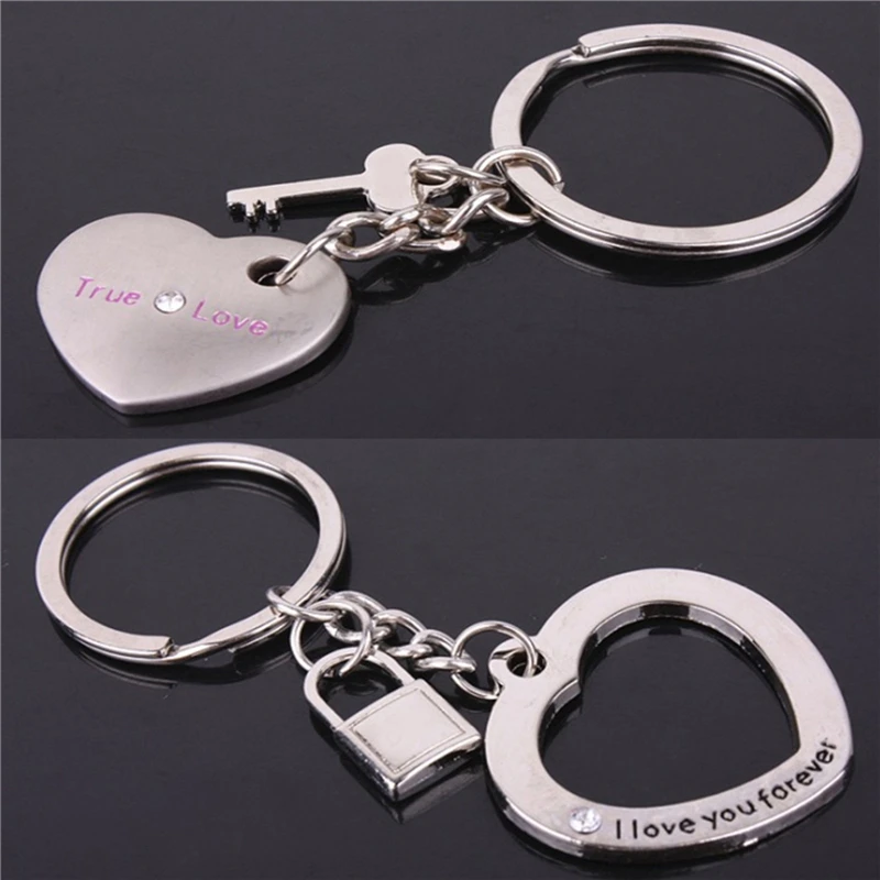 1 Pair Awesome Love Heart Lock Key Chain Ring Keyring Keyfob Lover Couples Gift