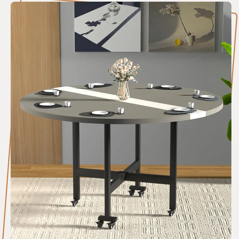 Legs Metal Folding Dining  Mat Round Wheel Japandi Extendable Hotel Lobby Bistrot