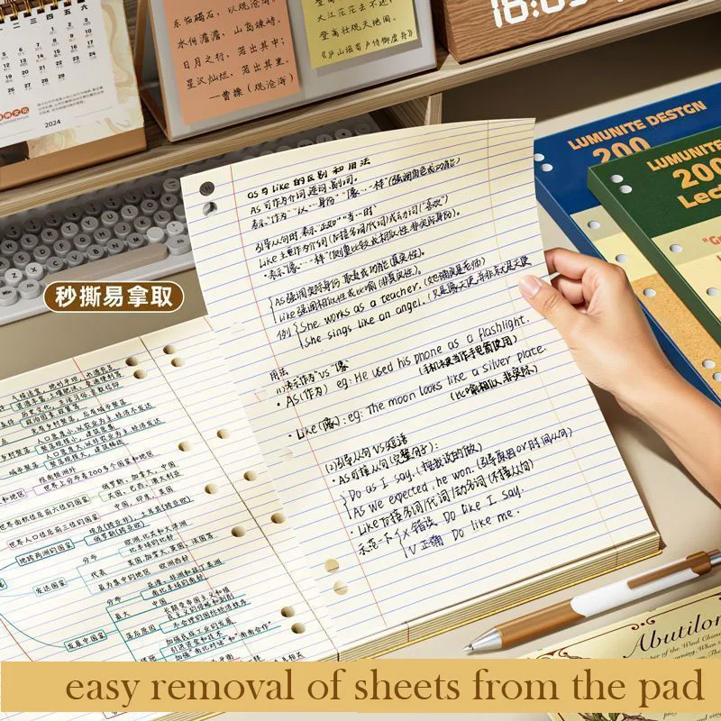 Office Note Pads Narrow Ruled A4 Paper Thin and Crispy Writing Pads with Hole Stationery Clipboard White Note Pads College Ruled