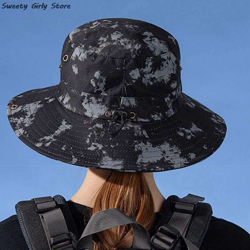 Camouflage Bucket Hat Outdoor Safari Breathable Sun Hats Hiking Hunting Panama Adjustable Buckle Cowboy Caps Sunscreen Chapeau