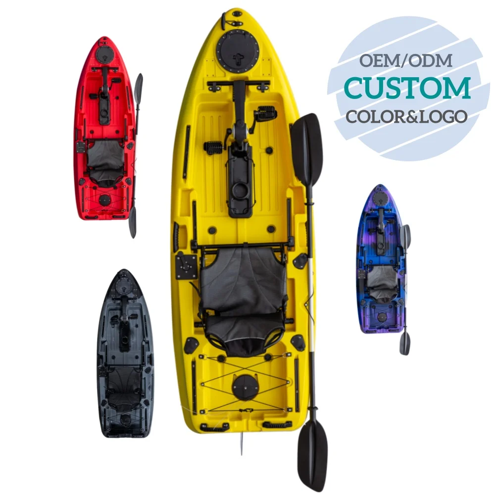 Kayak de pesca con pedal de 2,5 m de longitud y 8 pies, barco de mar de HDPE para una persona, tipo sentado en la parte superior con silla para ríos