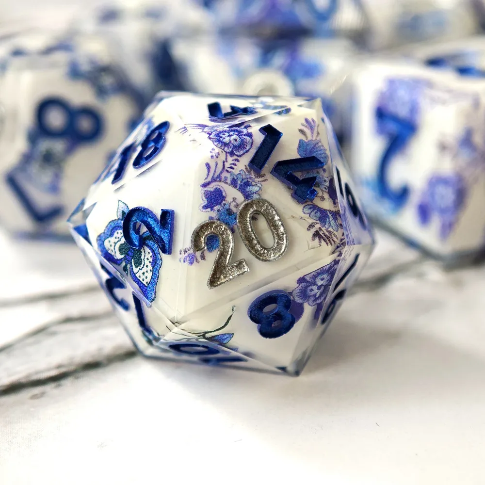 MINI PLANET Porcelain Sticker Double layer Dice Set for RPG Board Game DND Dice Set Sharp Handmade Resin Dice Sets 7pcs 6pcs D6